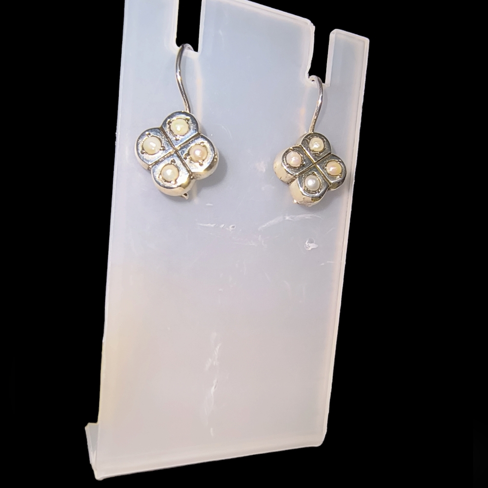Natural Seed Pearl & Sterling Silver Drop Earrings